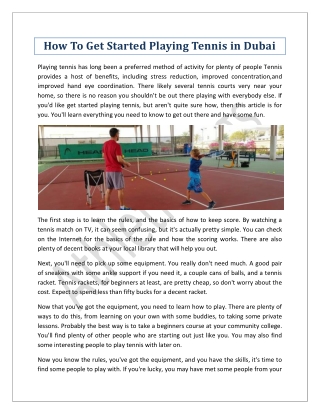 How To Get Started Playing Tennis in Dubai