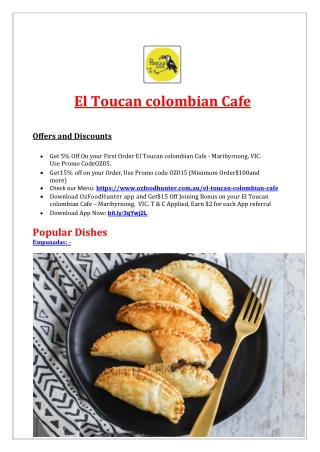 5% off - El Toucan colombian Café Maribyrnong takeaway, VIC