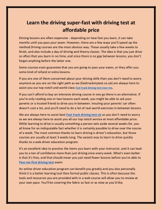 Learn the driving super-fast with driving test at affordable price