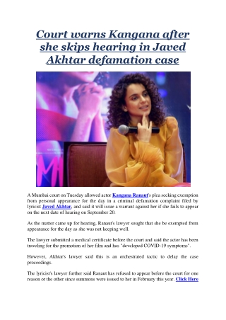 Court warns Kangana after she skips hearing in Javed Akhtar defamation case