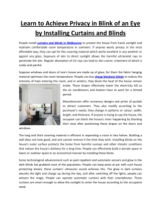 Learn to Achieve Privacy in Blink of an Eye by Installing Curtains and Blinds