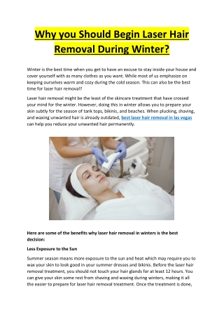 Why you Should Begin Laser Hair Removal During Winter?