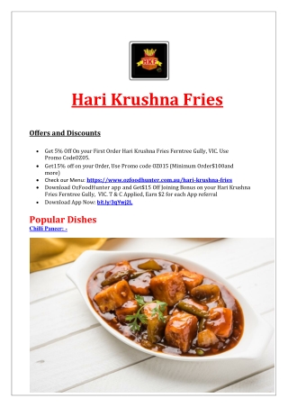 5% Off - Hari Krushna Fries Indian Menu Ferntree Gully, VIC