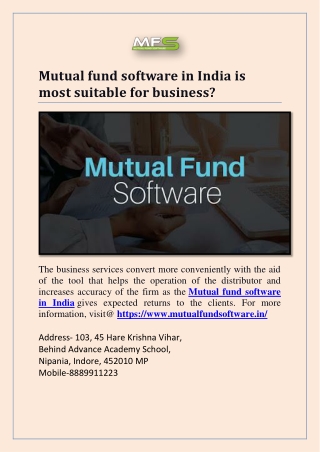 Mutual fund software in India is most suitable for business