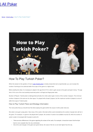 How To Play Turkish Poker?