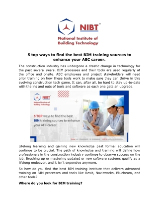 5 top ways to find the best BIM training sources to enhance your AEC career.