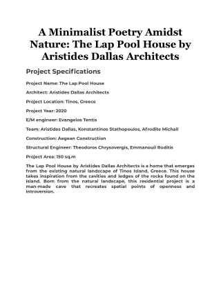 A Minimalist Poetry Amidst Nature: The Lap Pool House by Aristides Dallas Archit