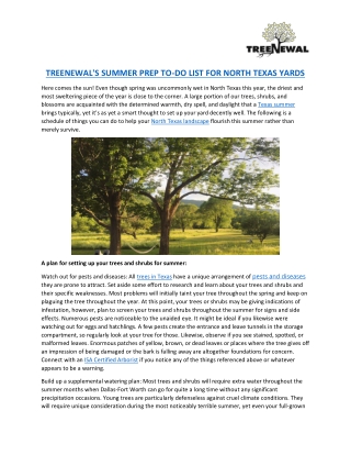 TREENEWAL'S SUMMER PREP TO DO LIST FOR NORTH TEXAS YARDS