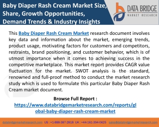 Baby Diaper Rash Cream Market| Artsana USA, Inc., Johnson & Johnson Services