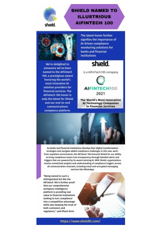 Shield Named to Illustrious AIFintech 100