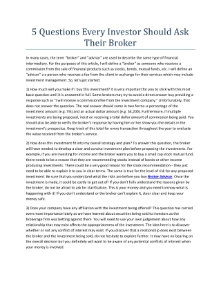 5 Questions Every Investor Should Ask Their Broker