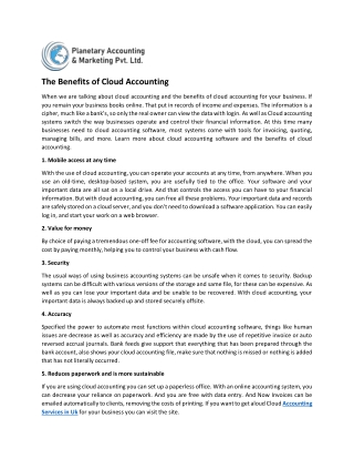 The Benefits of Cloud Accounting