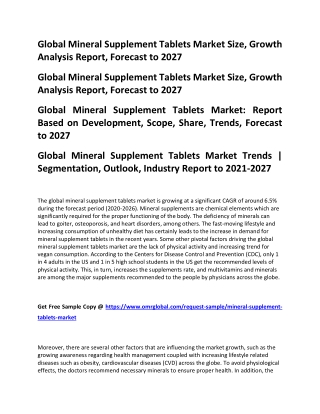 Global Mineral Supplement Tablets Market