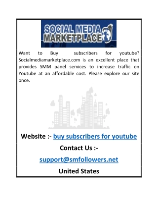 Buy subscribers for youtube |Socialmediamarketplace.com