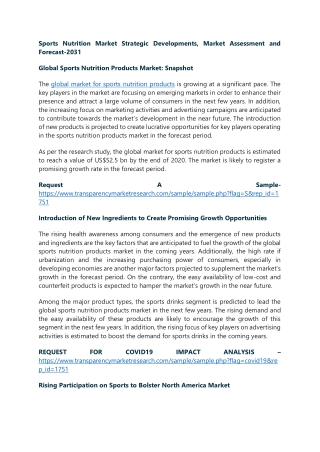 Sports Nutrition Market Strategic Developments, Market Assessment and Forecast