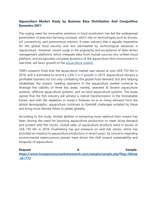 Aquaculture Market Study by Business Base Distribution And Competitive Dynamics