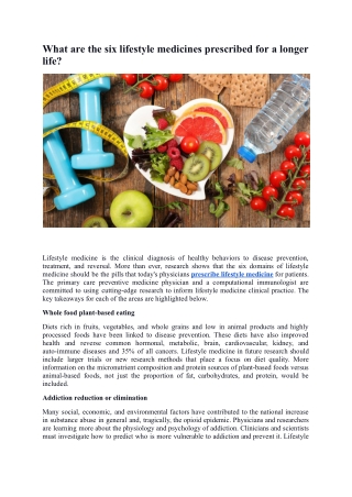 What are the six lifestyle medicines prescribed for a longer life