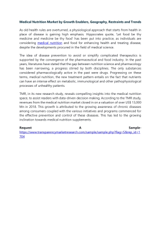 Medical Nutrition Market by Growth Enablers, Geography, Restraints and Trends