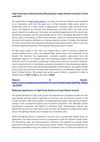 High Purity Quartz Market Study Offering Deep Insight Related to Growth Trends u