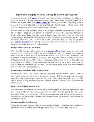 Tips For Managing Asthma During The Monsoon Season