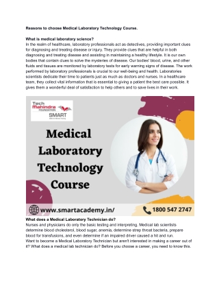 Reasons to choose Medical Laboratory Technology Course