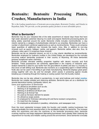 Bentonite: Bentonite Processing Plants, Crusher, Manufacturers in India