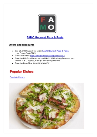 5% Off - FAMO Gourmet Pizza & Pasta Wanneroo Menu, WA