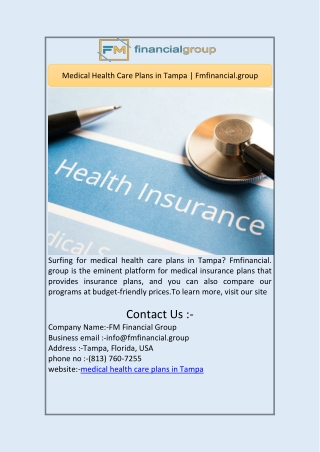 Medical Health Care Plans in Tampa | Fmfinancial.group