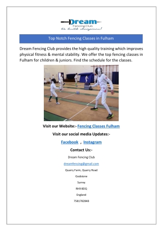 Top Notch Fencing Classes in Fulham