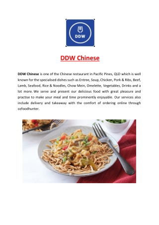 5% Off - DDW Chinese Restaurant Menu Pacific Pines, QLD