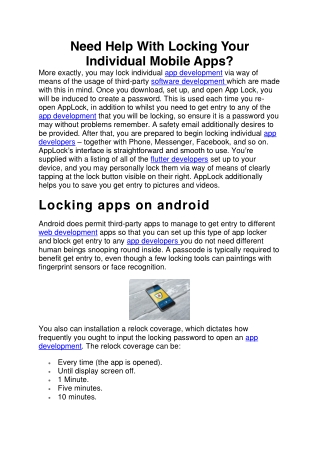 Need Help With Locking Your Individual Mobile Apps