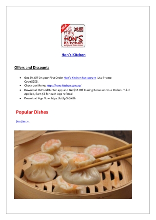 5% Off - Hon's Kitchen Chinese Takeaway Ascot Vale, VIC