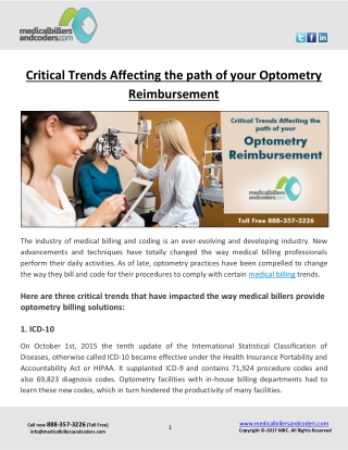 Critical Trends Affecting the path of your Optometry Reimbursement