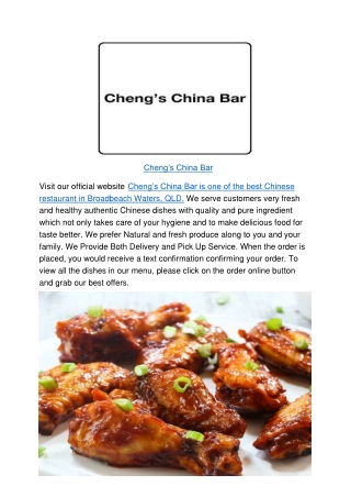 5% Off - Cheng’s China Bar Broadbeach Waters Chinese Menu,QLD