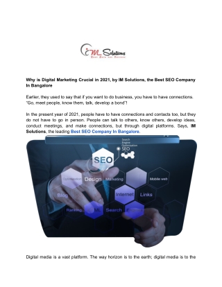 Why is Digital Marketing Crucial in 2021, by IM Solutions, the Best SEO Company In Bangalore
