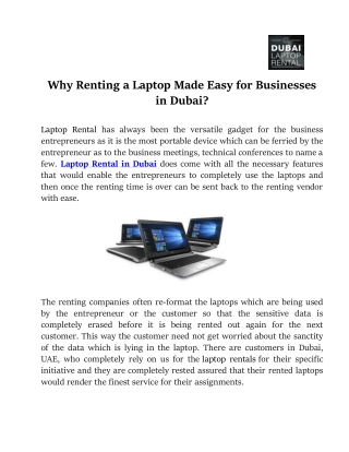 Why Renting a Laptop Made Easy for Businesses in Dubai?