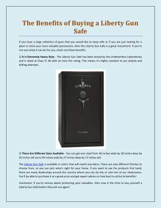 The Benefits of Buying a Liberty Gun Safe