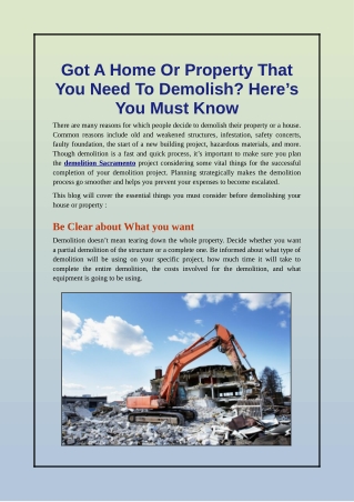 Things to Know Before Demolish A Home or A Property