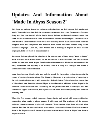 Updates And Information About “Made In Abyss Season 2”