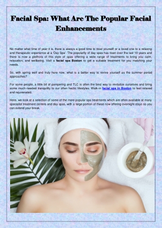 Facial Spa What Are The Popular Facial Enhancements