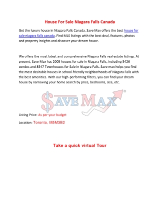 Best House for Sale Niagara Falls Canada