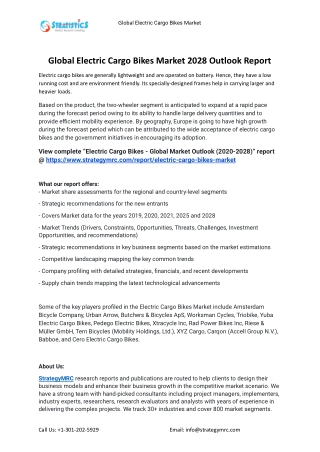2021 Electric Cargo Bikes Market Global Analysis Report