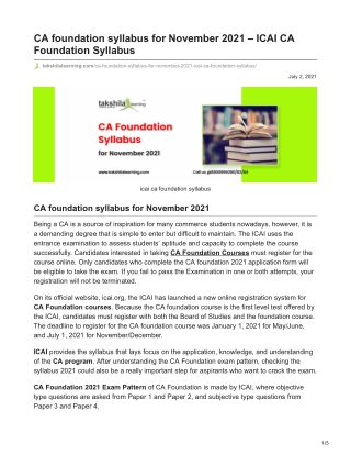CA Foundation Syllabus for November 2021 -  ICAI CA Foundation Syllabus