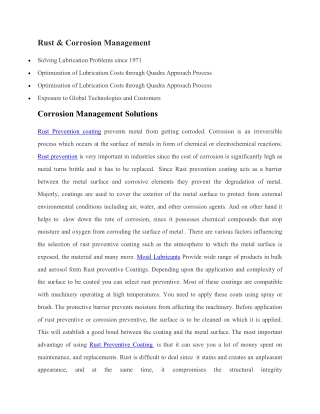Rust prevention & corrosion protection