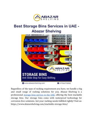 Best Storage Bins Services in UAE - Abazar Shelving