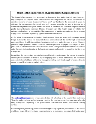 What is the Importance of Appropriate Cargo Services