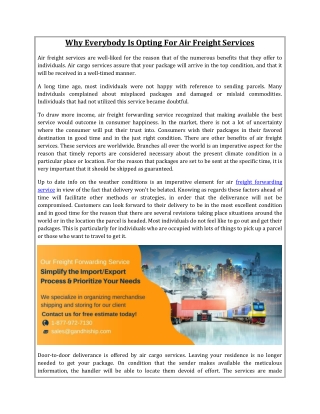 Why Everybody Is Opting For Air Freight Services