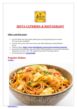 5% Off - Jeeta Catering & Restaurant Takeaway Laverton Menu, VIC