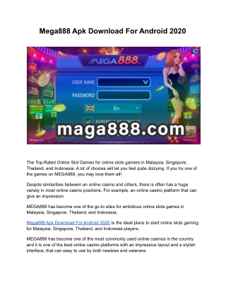 Mega888 Apk Download For Android 2020(1)