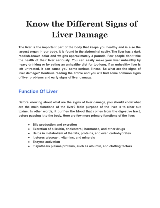 Know the Different Signs of Liver Damage